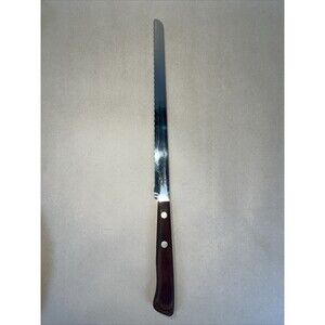 Vintage Flint Stainless Steel Vanadium Bread Knife 14” Wood‎ Handle 9.25" BLADE